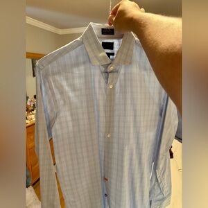 Banana Republic Monogram Light Blue Plaid Dress Shirt